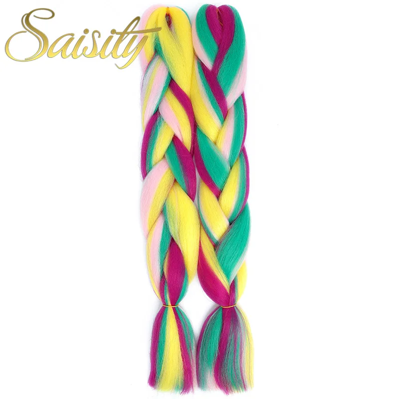 Saisity Synthetic Crochet Hair Extensions Jumbo Braids Purple Pink Blue Red Blend Color Braiding Hair - Цвет: T1/35