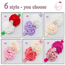 Великолепный заставку двойной шелковый атлас Розетка цветок с игристое со стразами и жемчугом Металлическая пуговица повязки 120 шт./лот