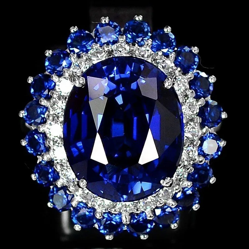 

Blue Stone Rings for Women Wedding Jewelry White Rhinestone Ring Cnbochon Ring Bague Femme Anillos Mujer Whelosale F5K146