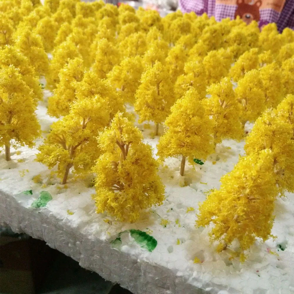 

100pcs scale 6cm plastic yellow trees for architectural model making train layout