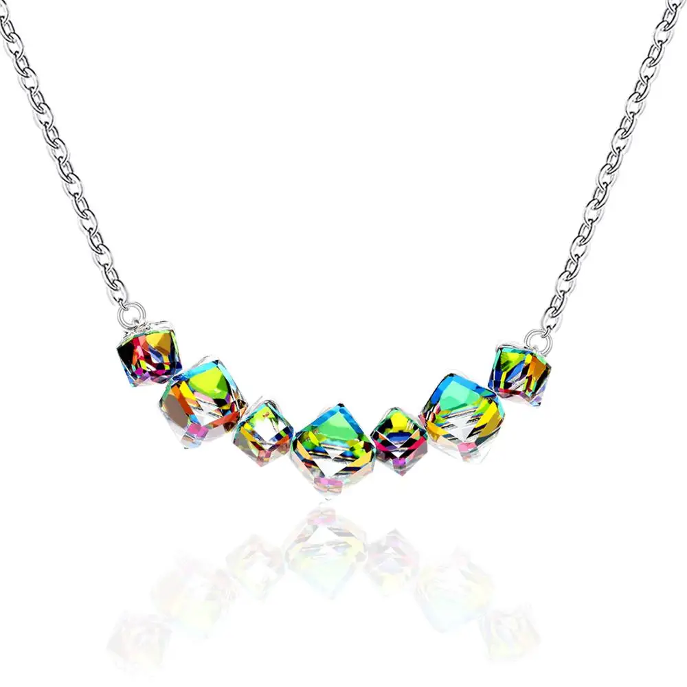 

Uloveido Women's Square Cube Mystic Topaz Rainbow Magic Color Changing Crystal Necklace Platinum Plated GR128