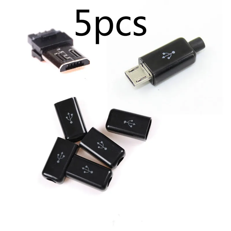 5 шт. DIY черный мини USB 5 Pin штекер разъем и пластиковая крышка припоя микро крепление сборка Замена Соединительный кабель