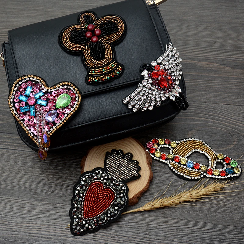 

DIY 3D Handmade embroidery beaded heart bird clover heart sequins patch applique for Coat Trousers Bag Brooch