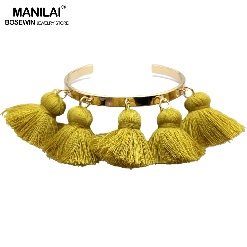 

MANILAI 4 Colors Bohemia Tassel Charm Bracelets For Women Fashion Gold Color Cuff Bangles & Bracelets Wrap Manchette Jewelry