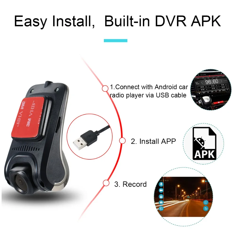 Roadlover Автомобильный USB HD Автомобильная Передняя камера USB DVR с слот карты Micro SD для Android автомобильный DVD стерео