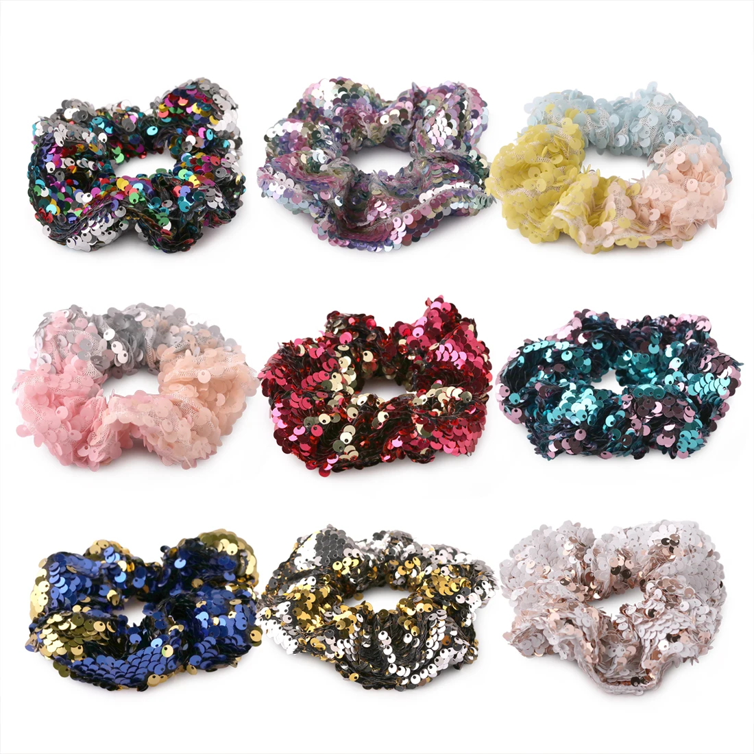 9pcs/lot Bling Soft Sequin Elastic Hair Band for Girls Ponytail