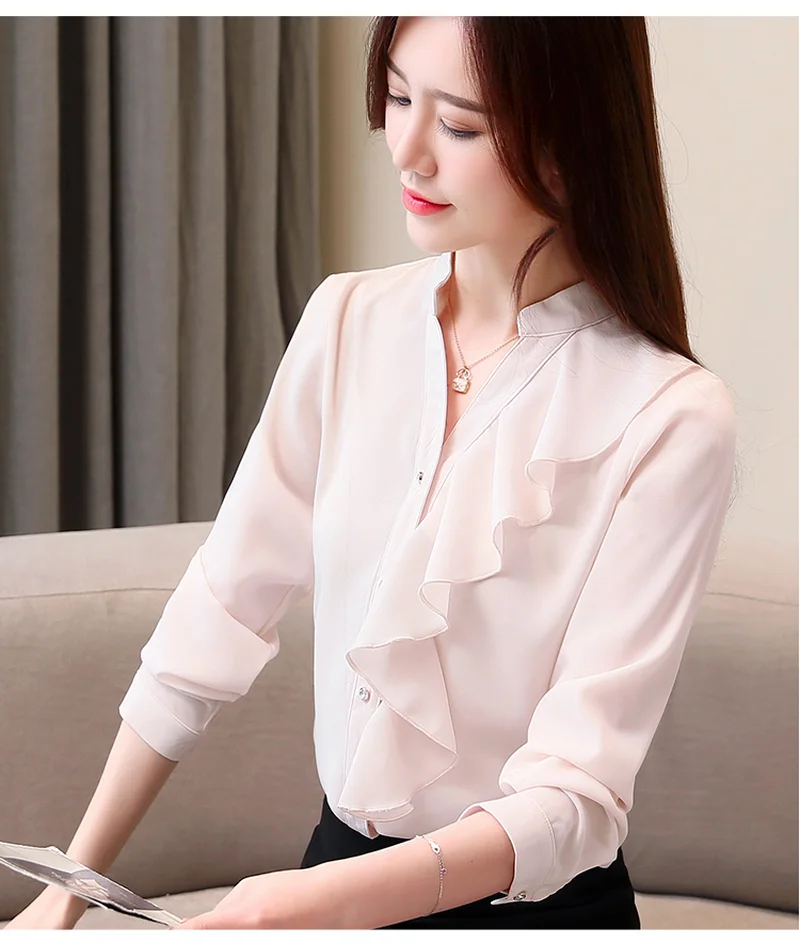 Blusas mujer de moda Женские топы и блузки 2020 шифоновая блузка с оборками рубашки длинными