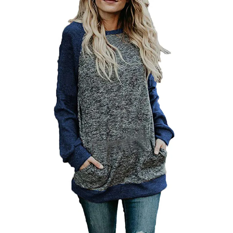 

2018 Autumn And Winter Hoodies Sweatshirt Stitching Pocket Long-sleeved Loose Casual Pullover