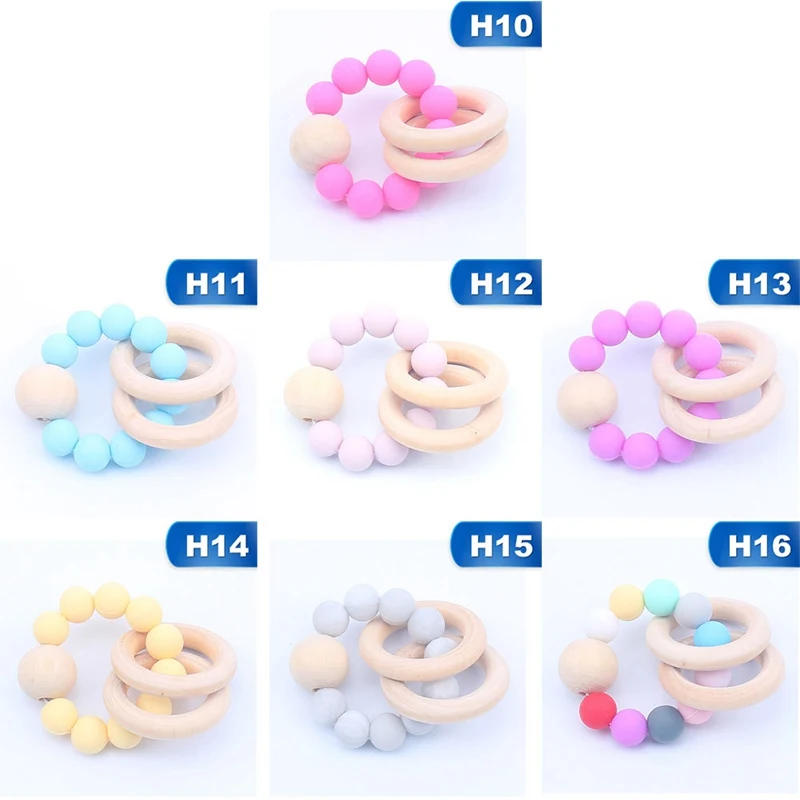 

1Pc Teether Teething Silicone Wood Ring Silicone Beads Hand Bracelet Gift Toys Nursing Baby Teether