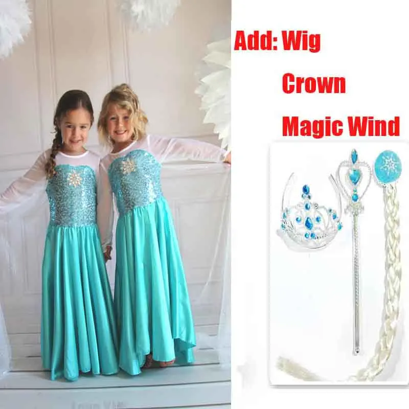 

Free shipping Crown Set only 14.99$ Retail girl dress 2016 New girls Elsa & Anna baby Dress Baby Girl Princess Dresses Wig Set