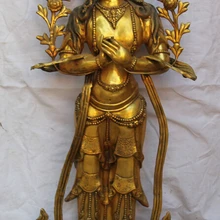 Коллекционные бронзовый S1485 4" Тибет Буддизм Бронзовый Gild Стенд Падмапани Lokeshvara Тара Статуя Богини