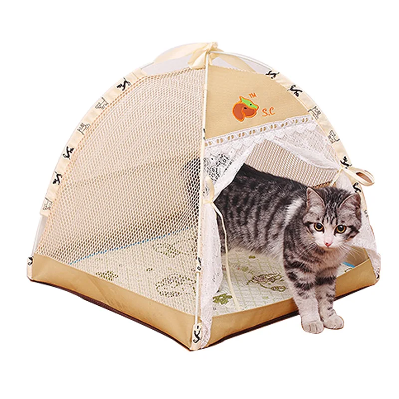 Flodable Cute Small Medium Pets House Pet Tent Bed Room Breathable Mesh Tent Camping Home Outdoor Travel Cat Habitat House Nest