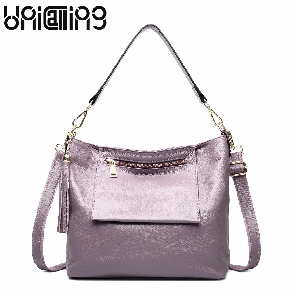 

New style ladies handbags Simple leisure solid color All-match tassel Package outsourcing genuine leather women messenger bag