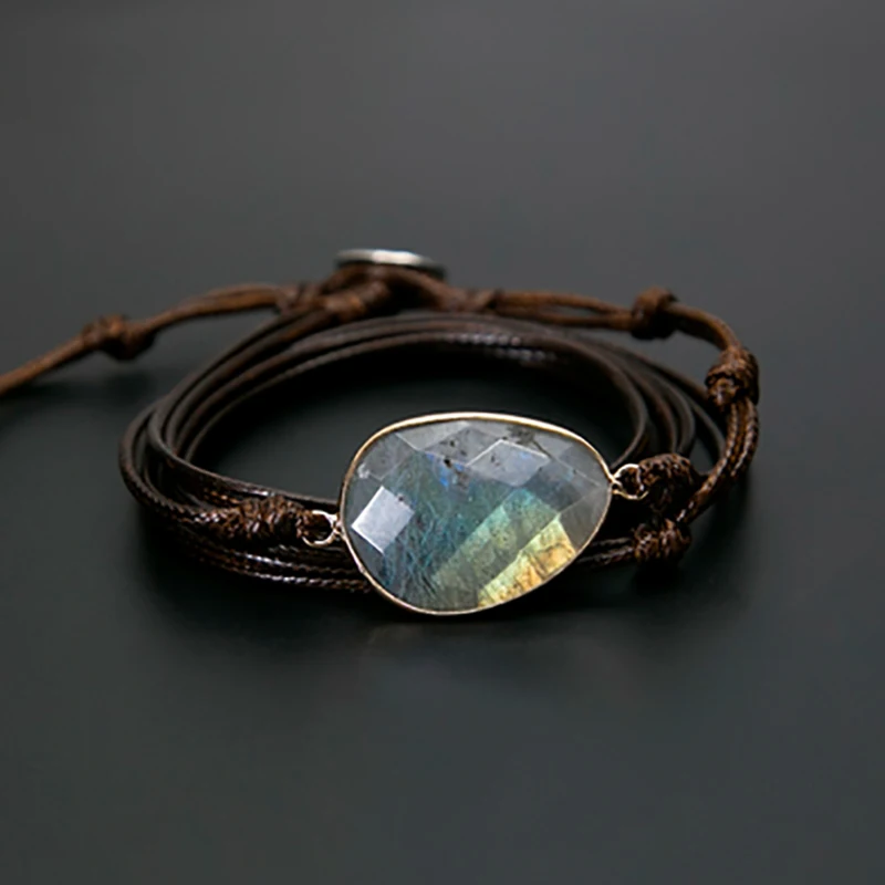 

Rope Wrap Bracelet Natural Stones Labradorite Boho Long Friendship Bracelet Unique Handmade Ethnic Bracelets Dropshipping