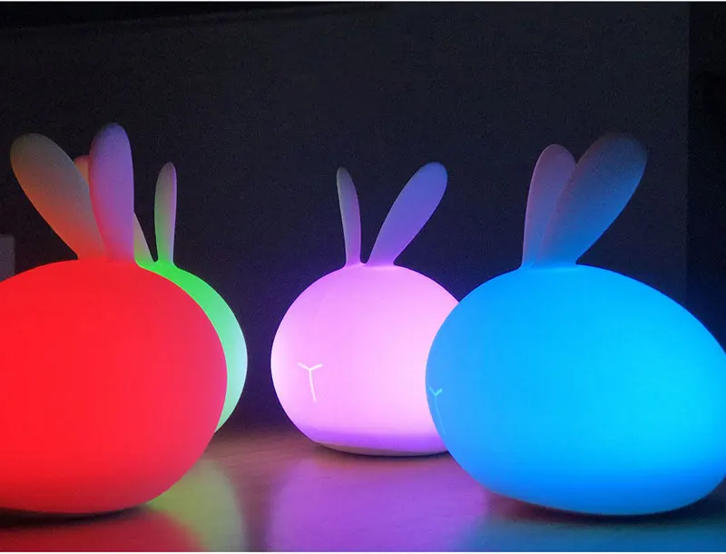 Colorful Rabbit Bunny Night Light Rechargeable Silicone Kid Cute Toys Gift Bedside Table Decoration Night Lamp Atmosphere Lamp (14)