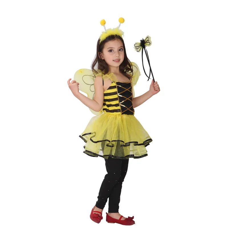 HUIHONSHE Fashion Girl Honey Bee Dress Child Insect Cosplay With Wings