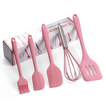 

pink/red Silicone kitchenware set Cooking spoon scraper egg beater brush leakage spade kitchen tools cake baking tools