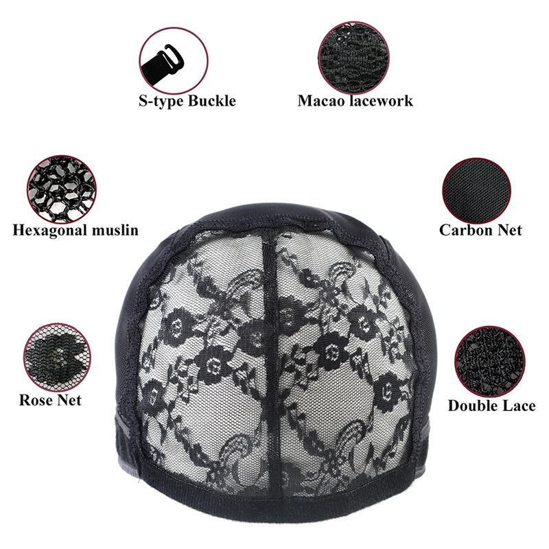 Double Lace Wig Caps For Making Wigs With Adjustable Strap Black Full Head Wig Caps Medium Size Glueless Hair Net Double Lace Wig Caps For Making Wigs With Adjustable Strap Black Full Head Wig Caps Medium Size Glueless Hair Net