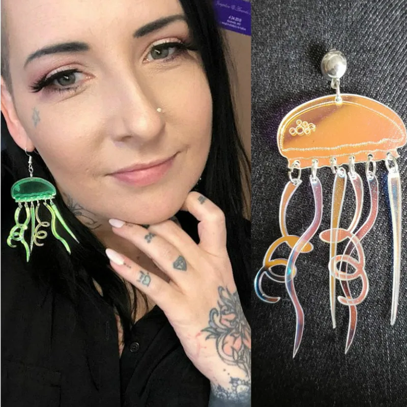 

New Night Club Exaggerated Dream Jewelry Jellyfish Long Earring Wave Fantasy Fairy Pink Stud Earrings for Women Dropshipping
