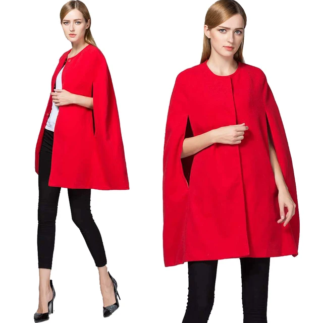 Disc Women Autumn red Poncho Cape - Ladies Open Front Cloak long Jacket Coat Plus Size