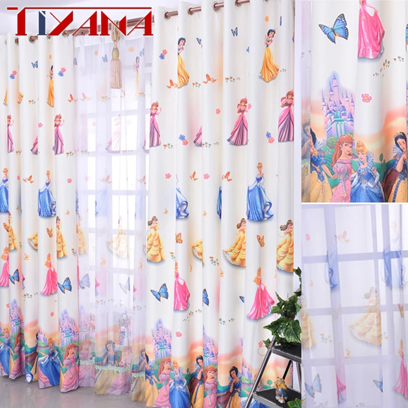 Cartoon Window Decoration For Kids Bedroom Cute Princess Blackout
