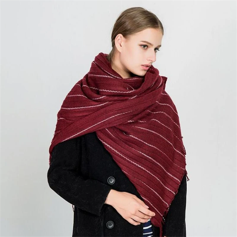 IANLAN Модные Акриловые полосатые шарфы с кисточками обертывания для женщин