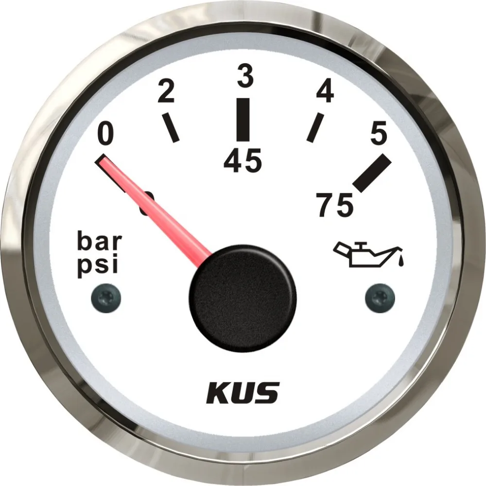 

New KUS 52mm Oil Pressure Gauge Meter 0-5Bar 0-75PSI For Marine Auto With Red and Yellow available Backlight 12V/24V
