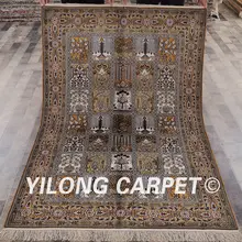 YILONG 4'x6' шелковый ковер ручной работы коричневый четыре сезона vantage тонкие восточные ковры(YHW964B4x6
