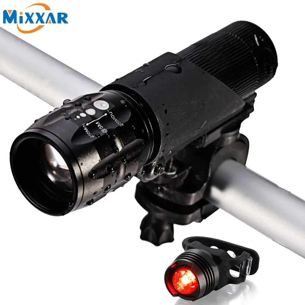 ZK20 Waterproof Flashlight LED Bike Head Light Set Front and Rear Lighting Fit All for Bicycle Safety Gift-Giving NO Battery