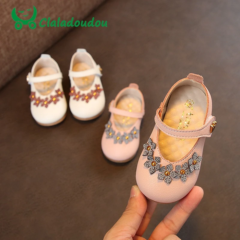 

Claladoudou 12-14CM Girl Baby Shoes Flower Pink Cute Girls Shoes Beige Soft Princess Kids Toddler Dress Party Shoes For Infant