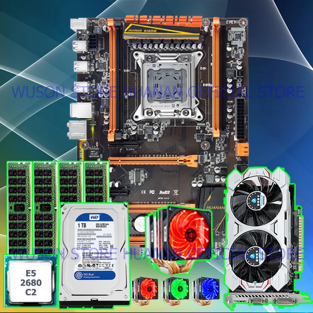 Фирменная материнская плата huanan Zhi deluxe X79 с M.2 слотом cpu Xeon E5 2680 C2 с кулером оперативной памяти 16 Гб(4*4G) 1 ТБ HDD GTX750Ti видеокарта