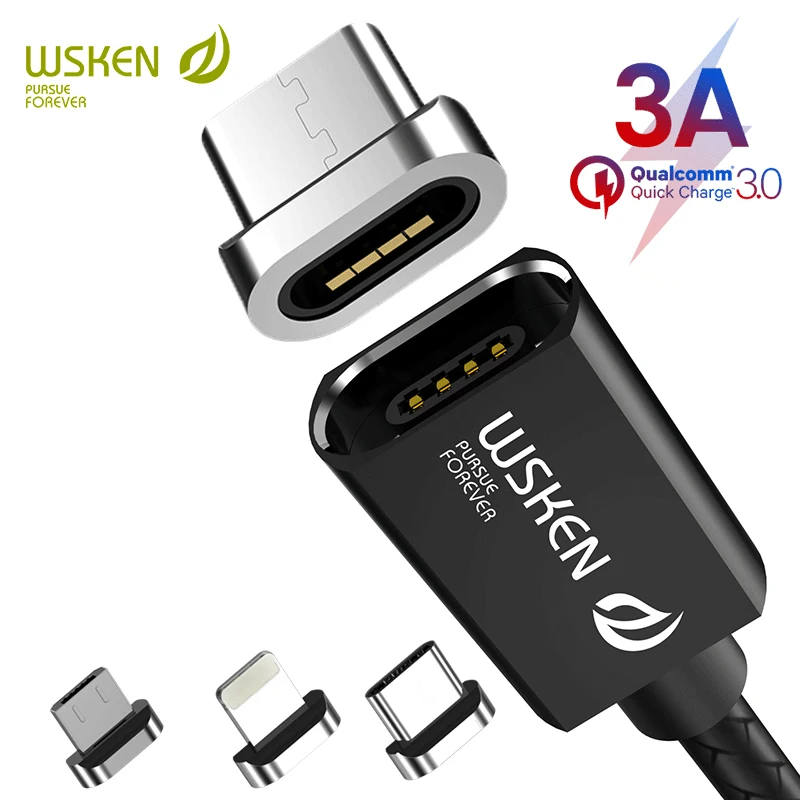 Магнитный кабель Wsken для Lightning iPhone X 8 7 6 Micro Usb Type C 3A магнитный быстрой зарядки и