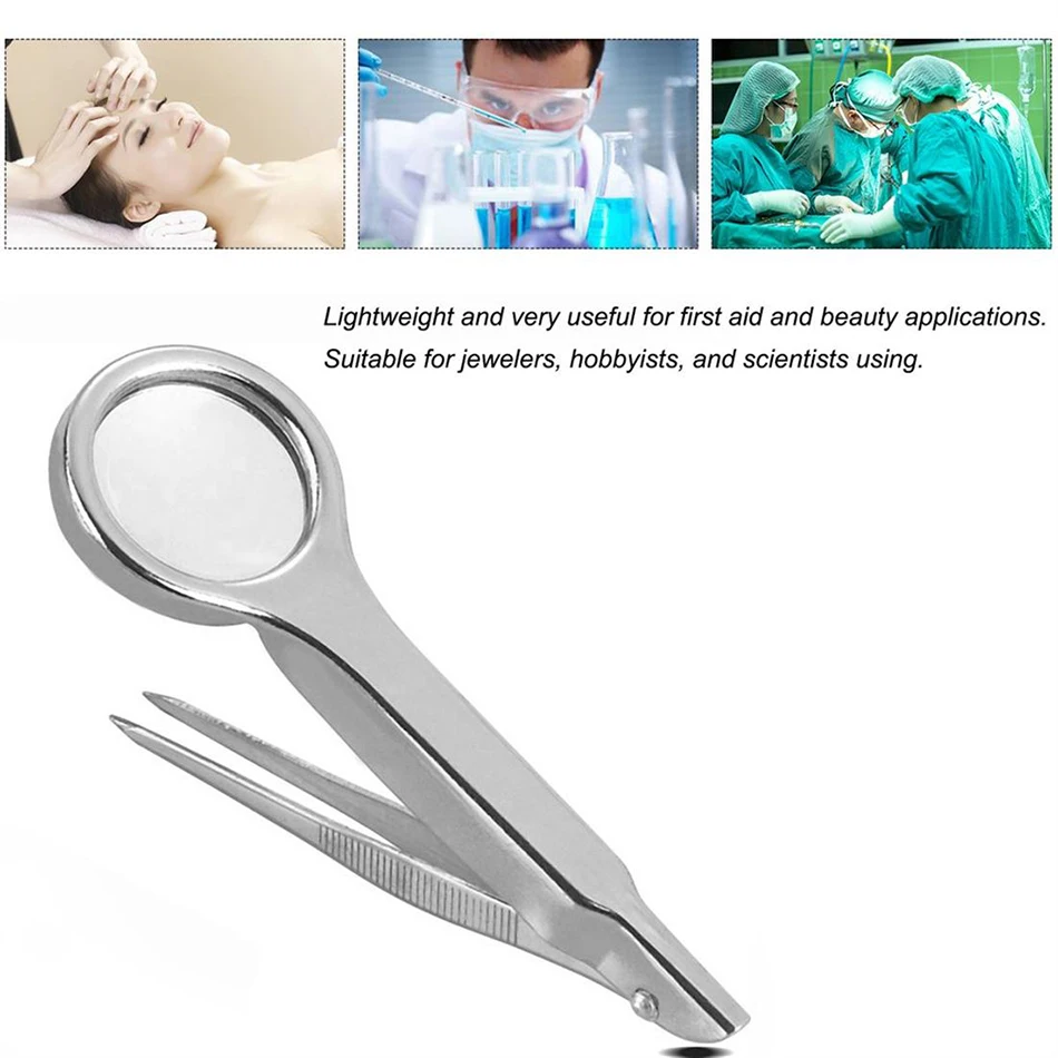 

Tweezer with Magnifier 10X Magnifier Tweezer Portable Size Magnifying Glass With Tweezer Handheld Repairing Loupe Tool