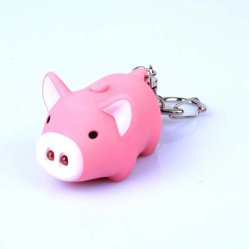 cute pig led keychains flashlight sound rings Creative kids toys pig