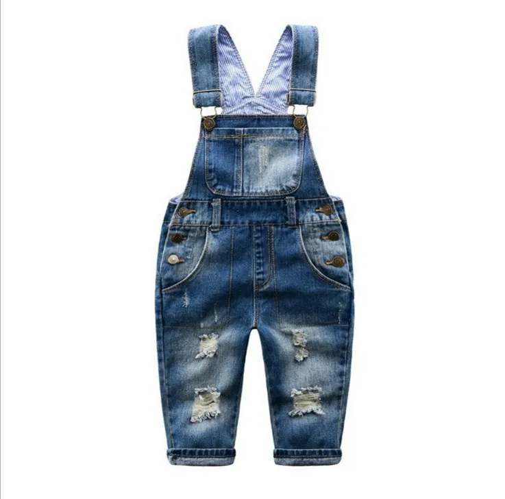 

Free shipping 2018 new spring autumn children Denim Bib fashion children trousers boy girl hole rompers