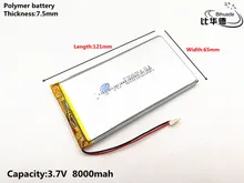1 pçs/lote boa qulity 3.7v, 8000mah, 7565121 polímero, bateria de íon de lítio/íon de lítio para brinquedo, power bank, gps, mp3,mp4