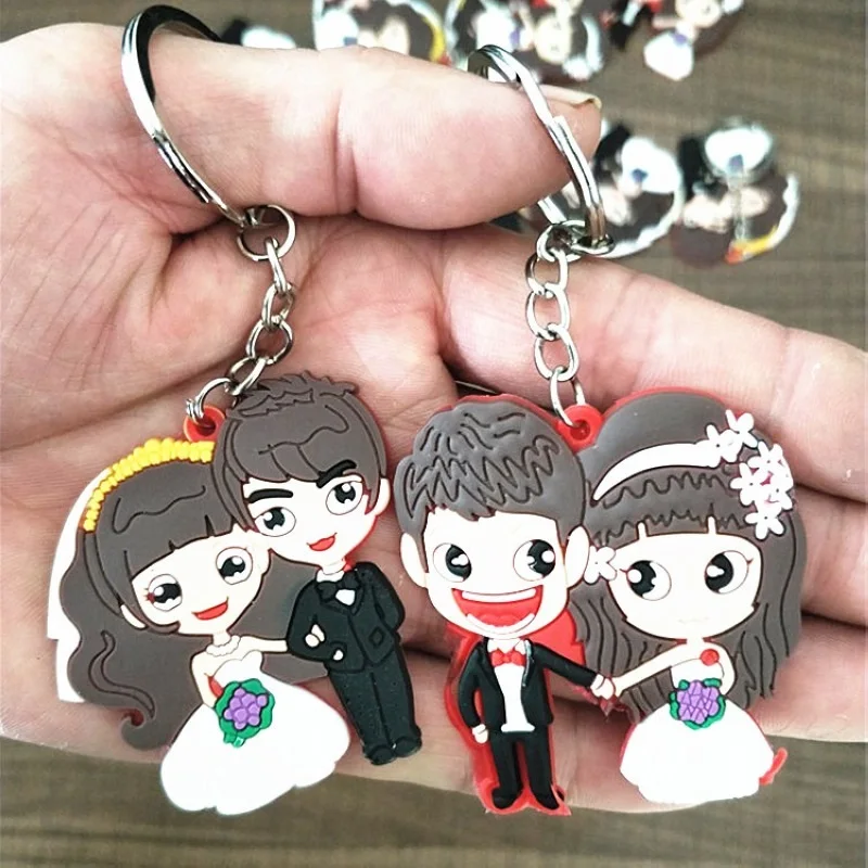 

2018 Pop New Couple Cute Key chain bride and bridegroom Keyring Silicone Valentine's Day key holder car holder wedding gift