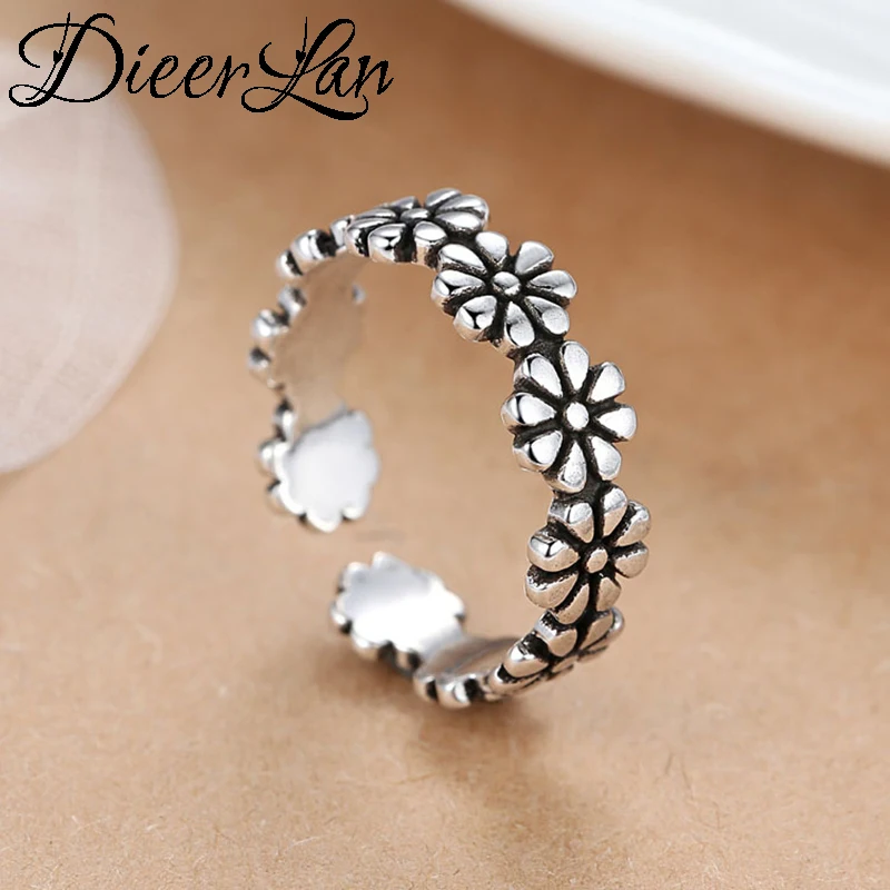 

New Arrival 925 Sterling Silver Sun Flower Rings for Women Jewelry Fashion Open Adjustable Finger Ring Free Shipping