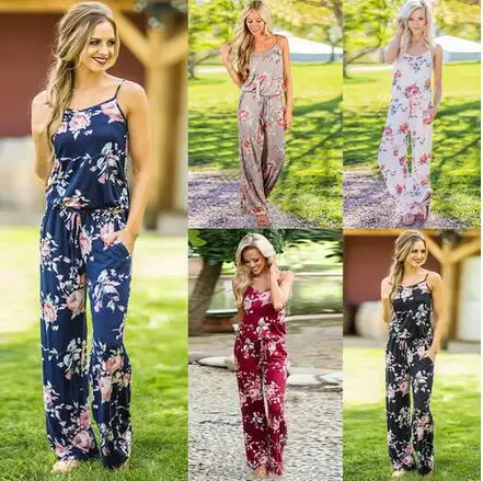 

2018 Spring and Summer Hot Sale Explosions Fashion Trend Sling Print Loose One-piece Trousers