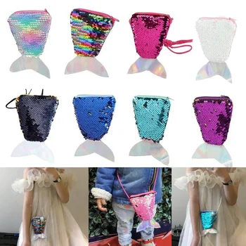 

Women's Mermaid Tail Sequins Coin Purse Girls Crossbody Bags Sling Money Change Card Holder Wallet Purse Bag Pouch For Kids Gift