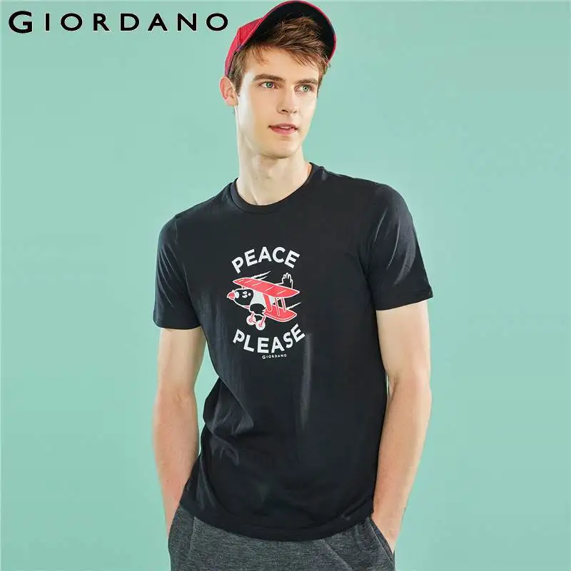 

Giordano Men Tshirt Mens Printed Letter Short Sleeves Ribbed O-neck Cotton Funny T-shirts Men Young Men Fashion T Shirts Hombre
