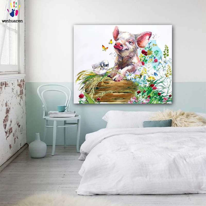 DIY раскрашивания фотографии по номерам с цвета прекрасные свиньи и фотографии птиц Рисунок Живопись по номерам оформлена дома