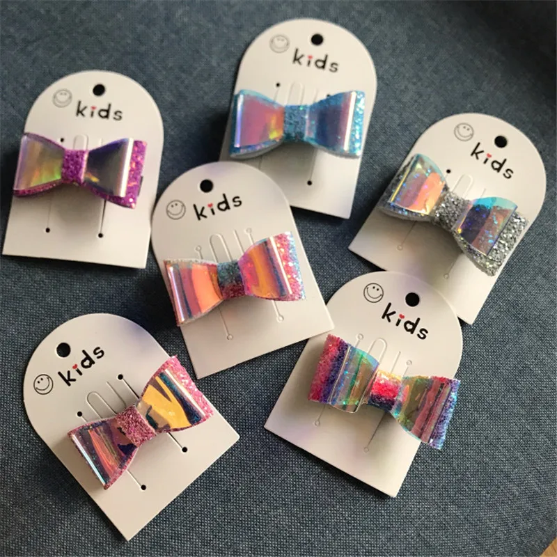 

6pcs/lot Glitter Double Layer Bowknot Hair Clip Transparent with Clip Kids PVC Colorful Bows Kids Hair Clip Hair Accessories