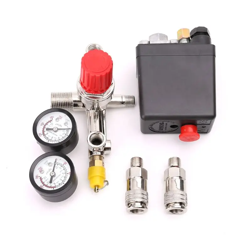 

220V 16A Air Compressor Pressure Control Switch Valve 0.5-1.25MPa With Manifold Regulator & Gauges