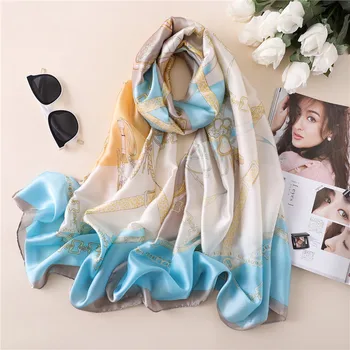 

Silk scarf women 2019 new chain design large size high quality luxury women's scarves long shawls summer beach wraps