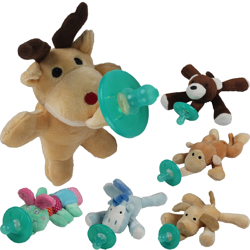 

Newborn Silicone Babies Pacifiers Nibbler Animal Plush Nipple Soother Toys Boy Clips Chain Wubbanub Girl Toy Baby Pacifier Clip