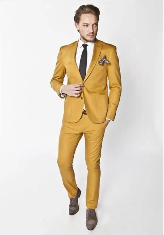 Custom Made Gold Men Suits Slim Fit 2 Piece casual Stylish Wedding Suits Groom Tuxedos Party