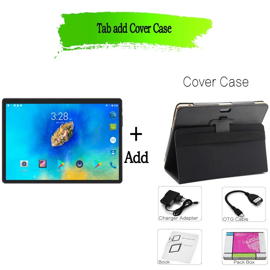 Tab add Cover Case Русский Москвой склад кораблей 10,1 дюймов 3g мобильный Sim карта телефонный звонок Android 7,0 планшетный ПК 4 Гб+ 64 Гб Восьмиядерный планшетный ПК - Комплект: Tab add Cover Case