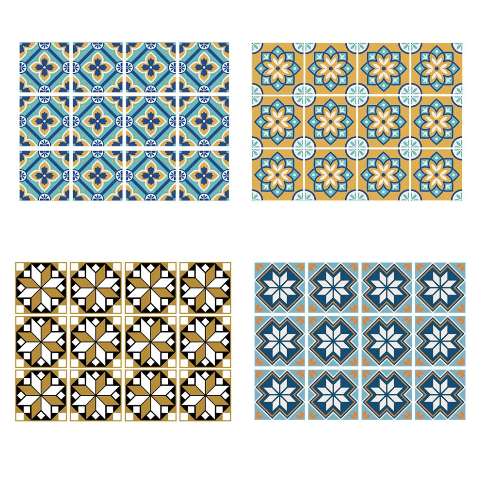

ISHOWTIENDA 12Pcs Vintage Square Self Adhesive Tile Wall Sticker Decorative Stickers Decal Home Decoration #NE706