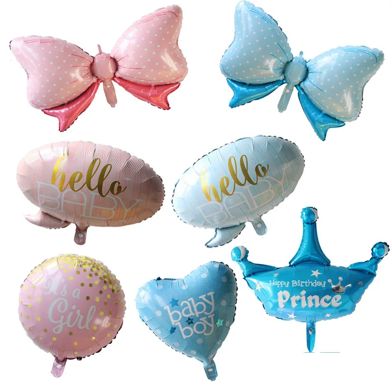 

1pcs Boy Girl Baby Shower Foil Balloon Pink Blue Bow Hello Baby Letter Balloons Gender Reveal Christening Party Decor Air Ballon